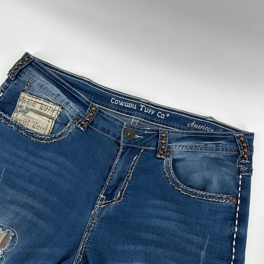 Cowgirl Tuff Women's Blue Ankle Jeans with Stud Detail